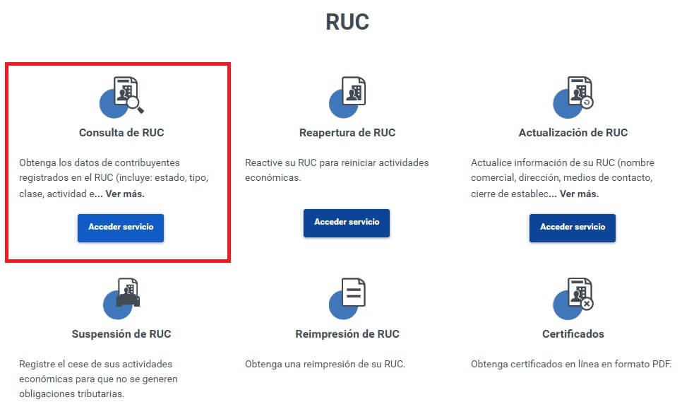 Servicios RUC de SRI en línea